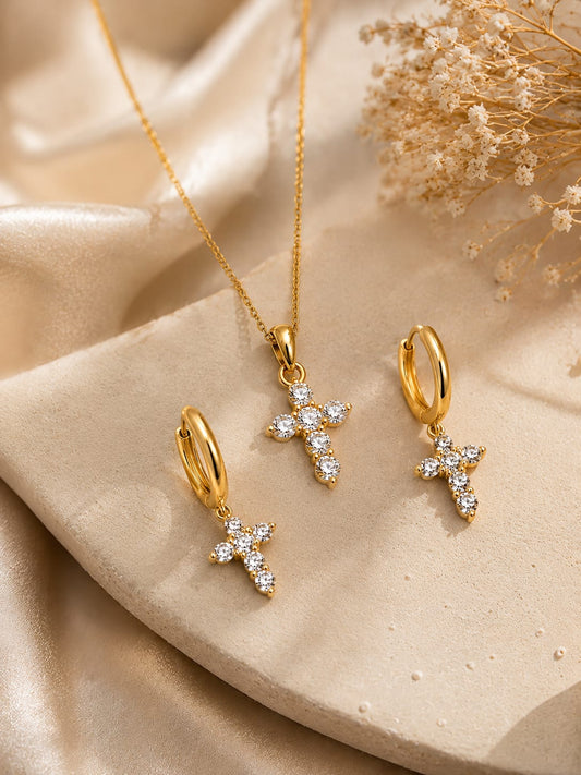 Gold Cross Pendant Set QROSH