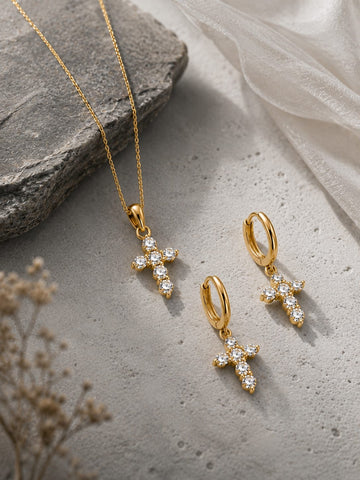 Gold Cross Pendant Set QROSH