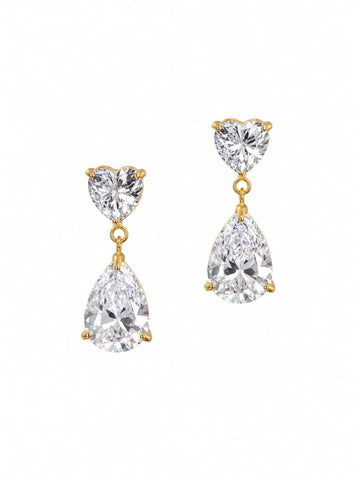 Heart Pearl Crystal Drop Earrings QROSH