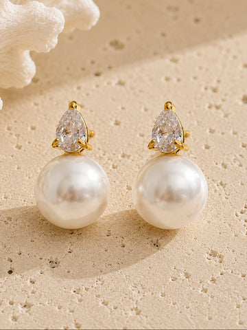 18K Gold Plated Pearl Earrings QROSH