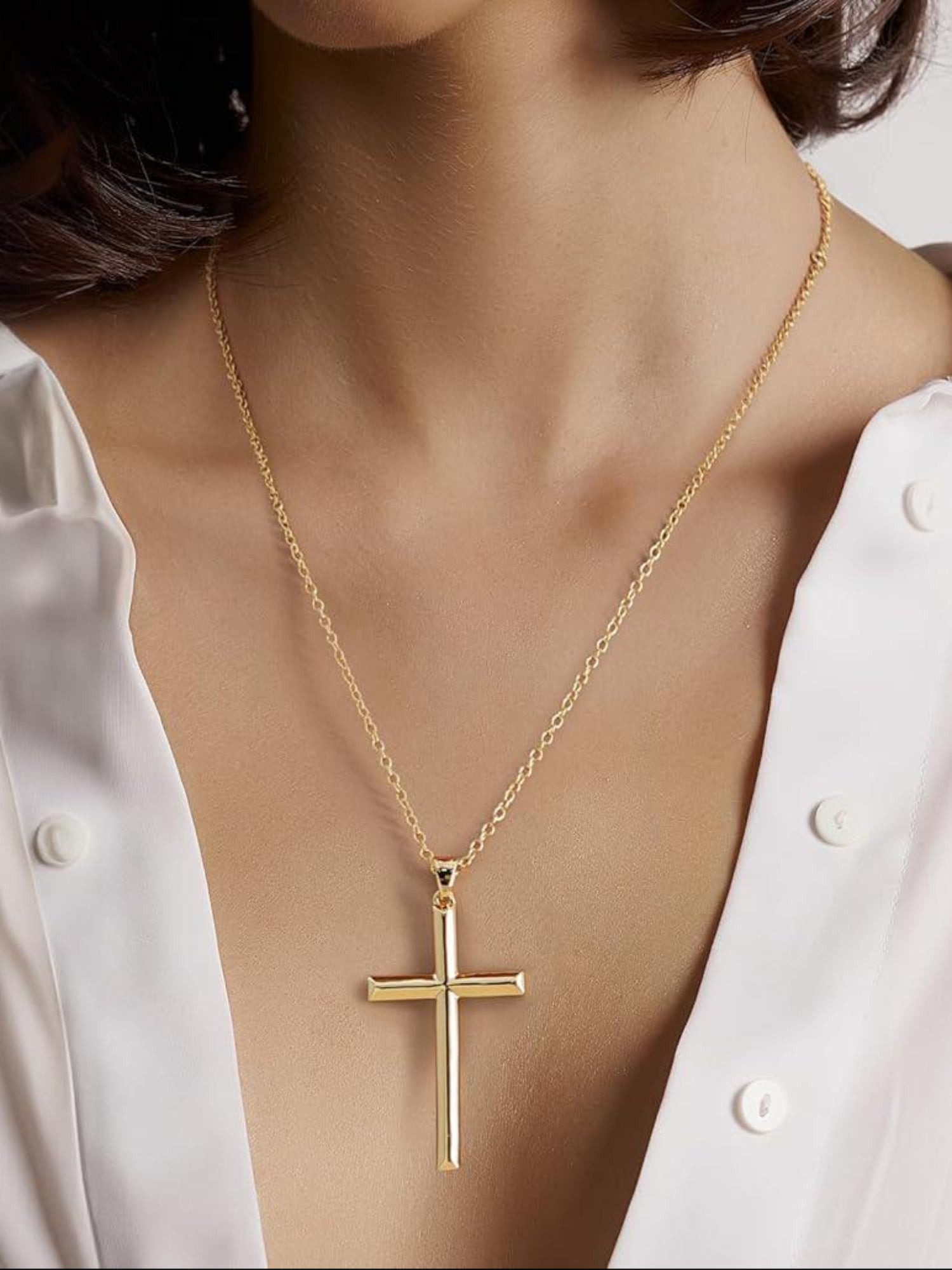 18K Gold-Plated Statement Cross Charm Pendant QROSH
