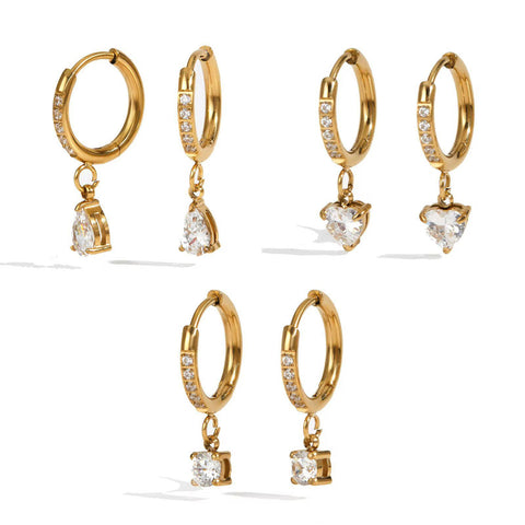 18K Gold Plated Dainty Solitaire Drop Huggies QROSH