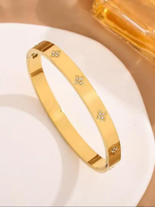 18K Gold-Plated Floral Bangle – Bracelet for Women QROSH