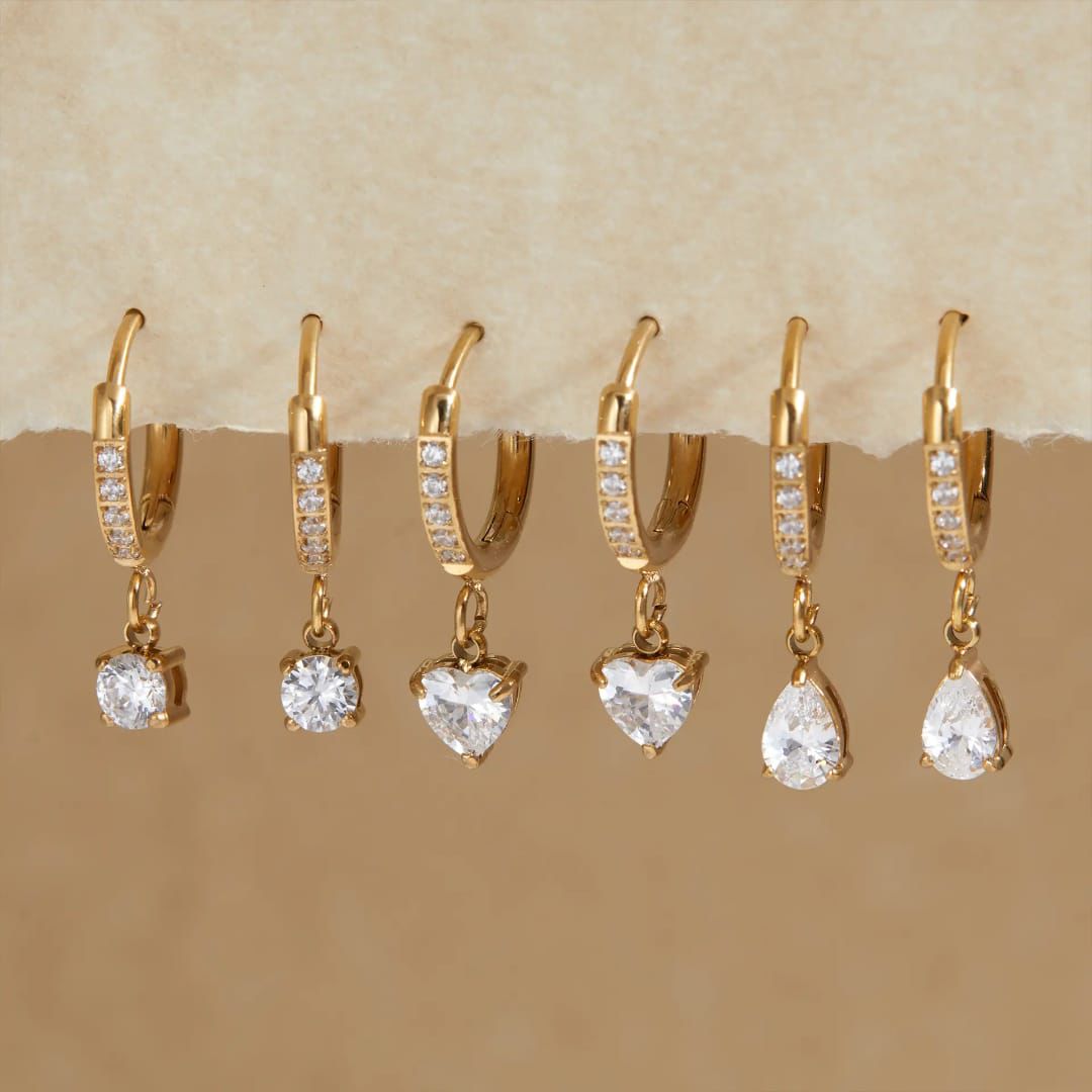 18K Gold Plated Dainty Solitaire Drop Huggies QROSH