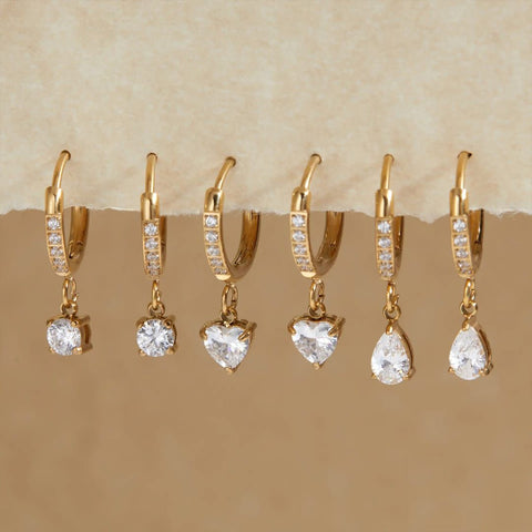 18K Gold Plated Dainty Solitaire Drop Huggies QROSH