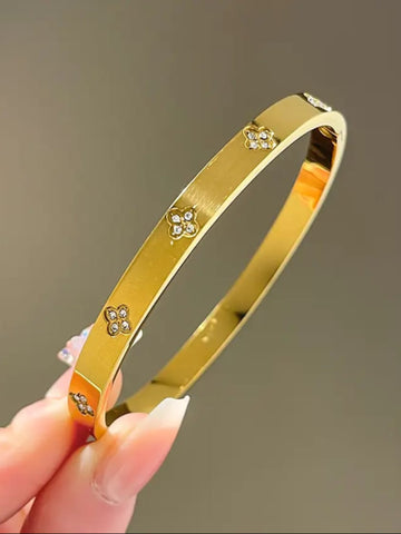 18K Gold-Plated Floral Bangle – Bracelet for Women QROSH