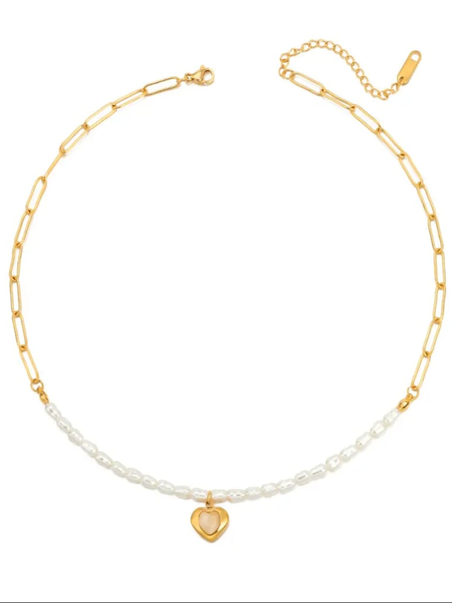 18K Gold-Plated Dainty Heart & Pearl Necklace QROSH