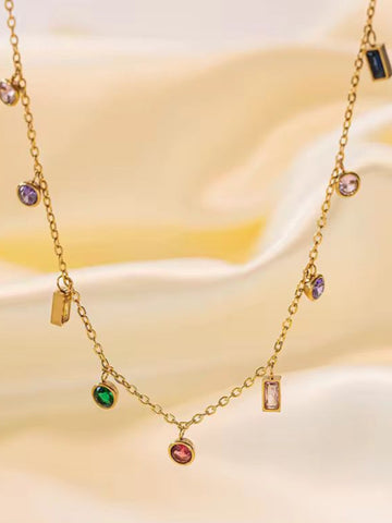 Colorful Gemstone Charm Necklace – 18K Gold-Plated QROSH