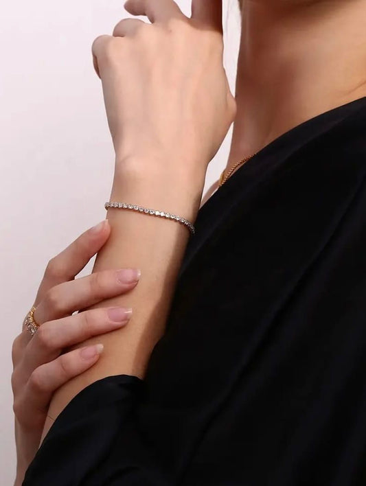 18K Gold Plated Dainty Tennis Bracelet QROSH