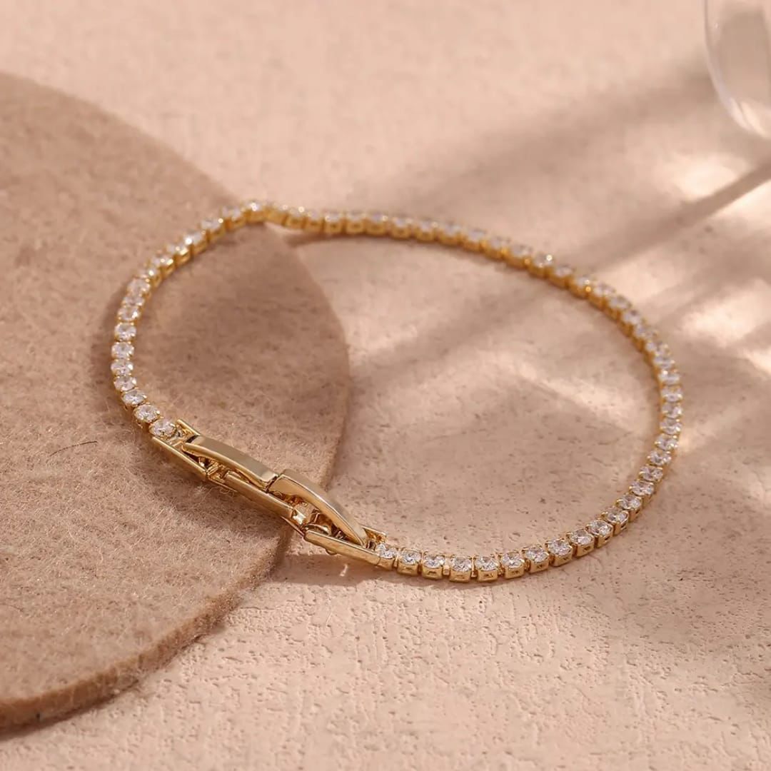 18K Gold Plated Dainty Tennis Bracelet QROSH