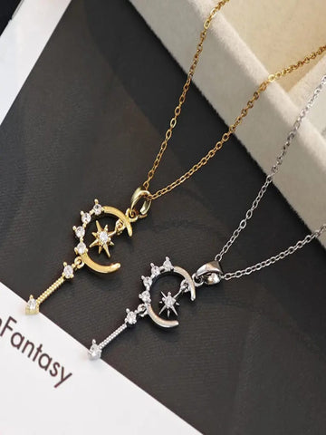 Gold Moon & Star Pendant Necklace QROSH