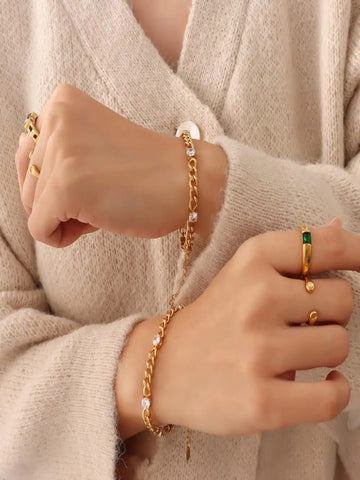 Gold Chain Bracelet with Crystal Stones QROSH
