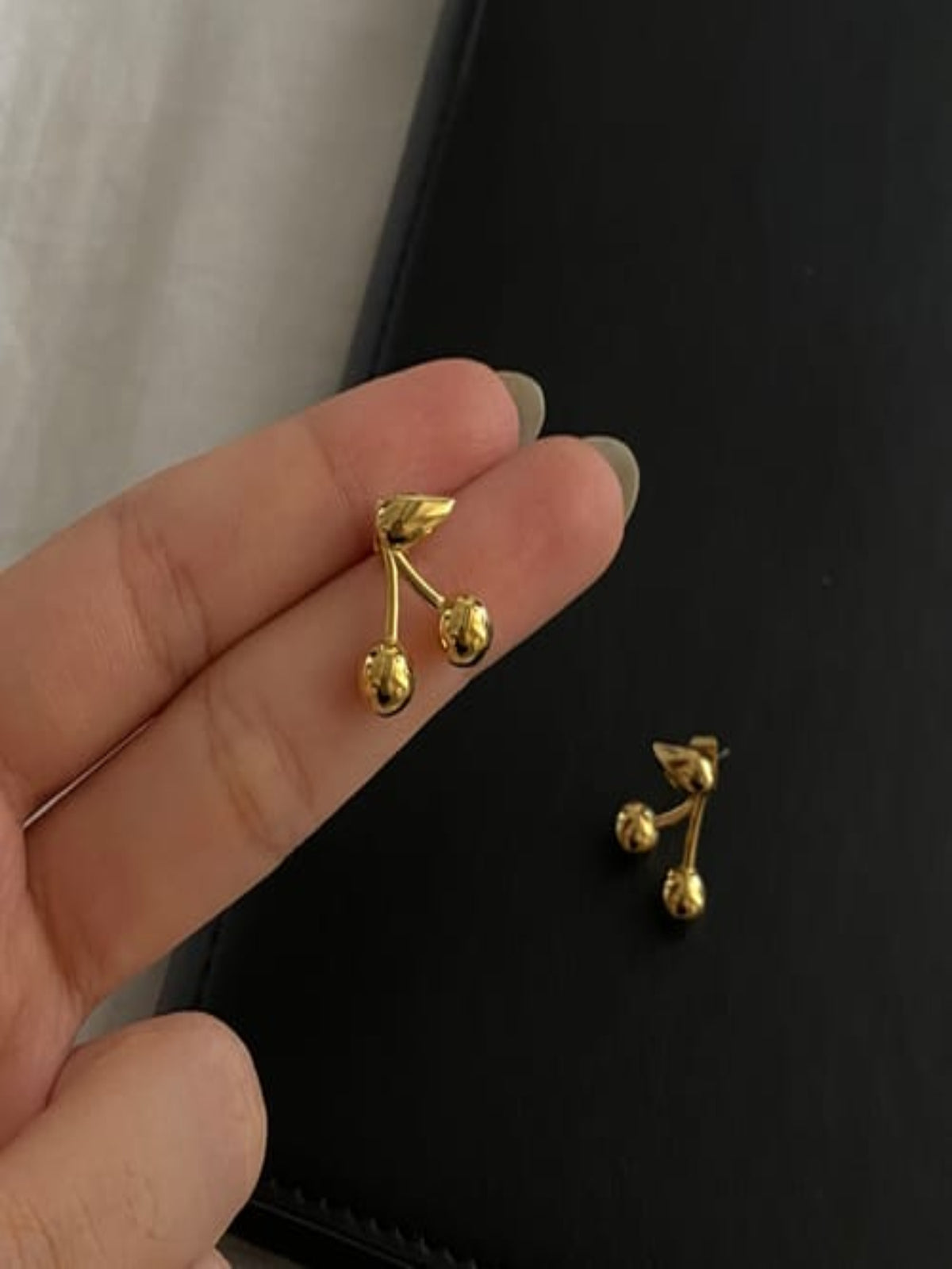 Gold Cherry Stud Earrings QROSH