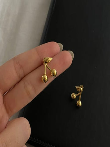 Gold Cherry Stud Earrings QROSH