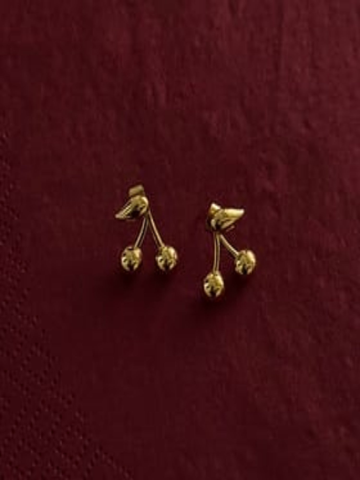 Gold Cherry Stud Earrings QROSH