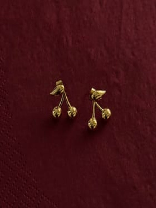 Gold Cherry Stud Earrings QROSH