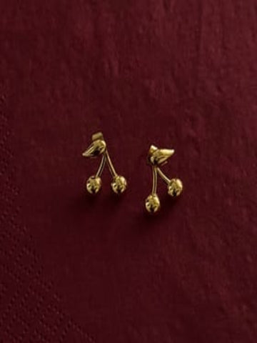 Gold Cherry Stud Earrings QROSH