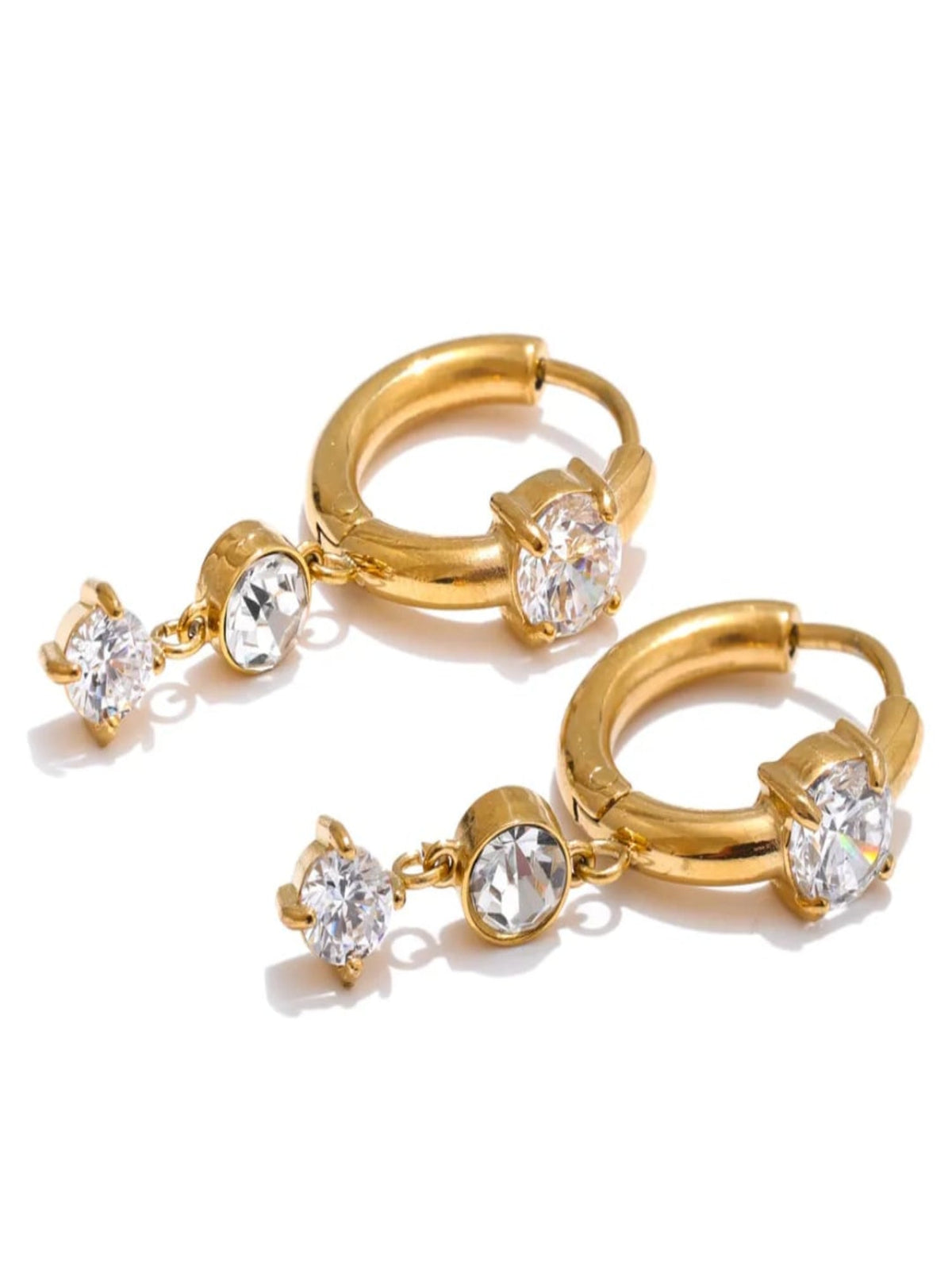 Gold Hoop Earrings with Dangling Crystals QROSH