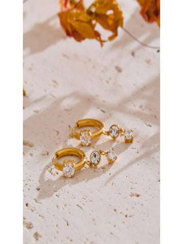 Gold Hoop Earrings with Dangling Crystals QROSH