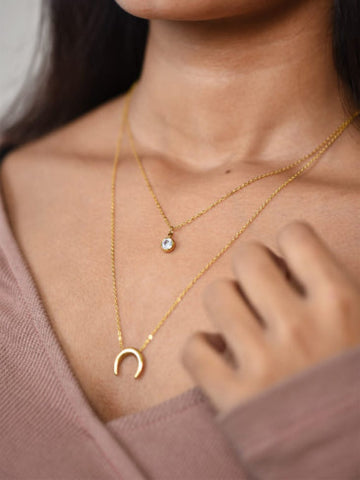 Gold Moon & Star Pendant Necklace QROSH