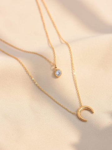 Gold Moon & Star Pendant Necklace QROSH