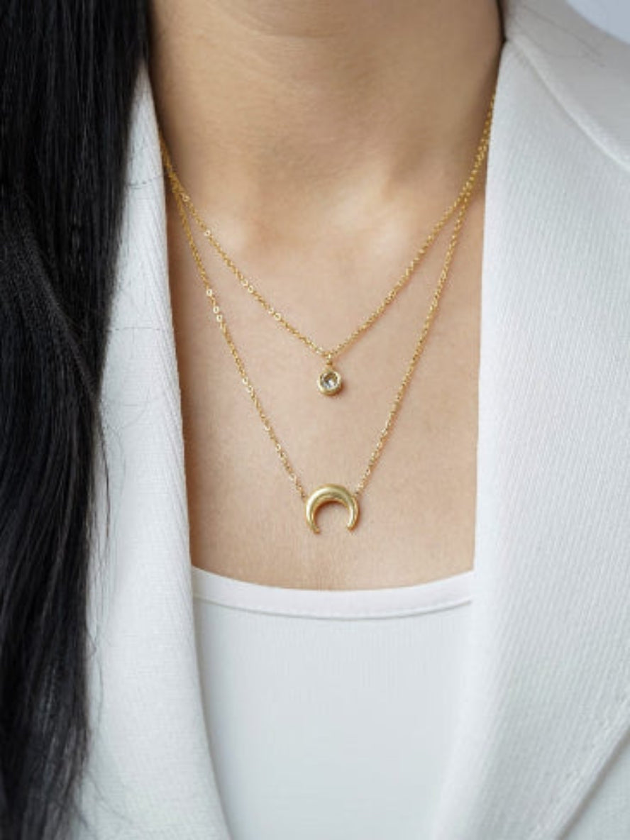 Gold Moon & Star Pendant Necklace QROSH