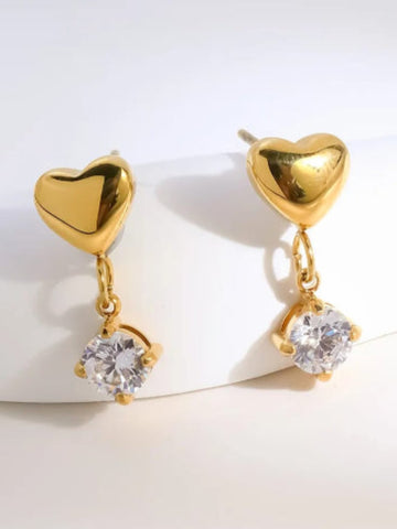 18K Gold Plated Heart Drop Stud Earrings - QROSH