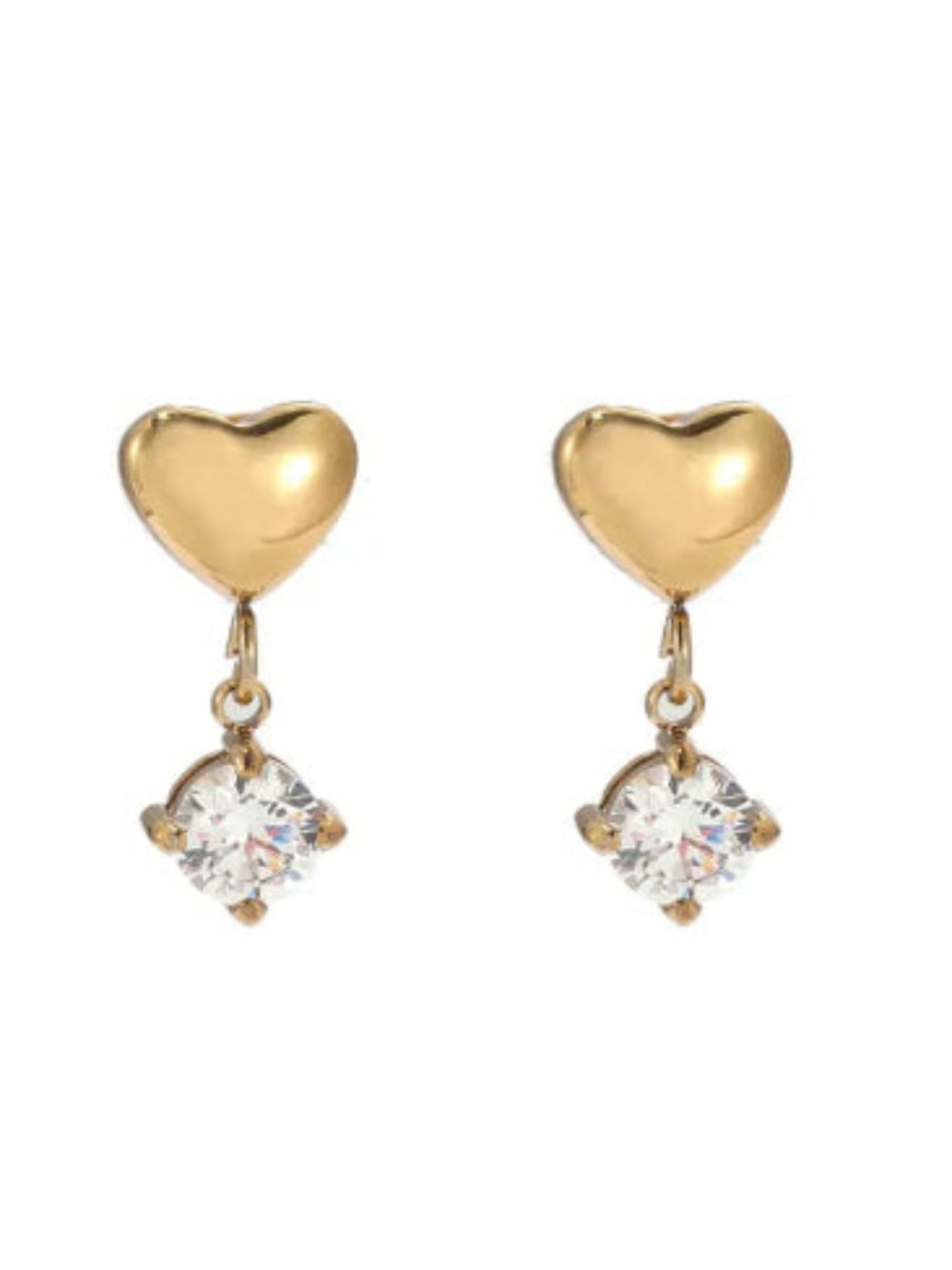 18K Gold Plated Heart Drop Stud Earrings - QROSH