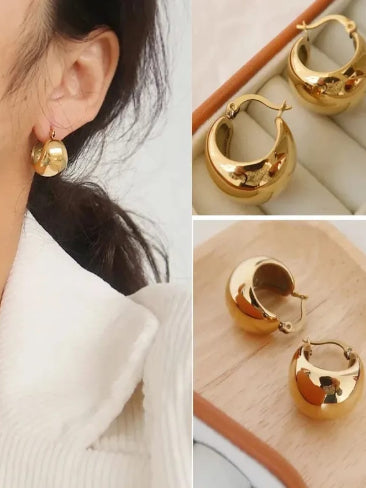 18K Gold Plated Dainty Semi-Cup Hoops - QROSH