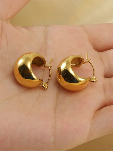 18K Gold Plated Dainty Semi-Cup Hoops - QROSH