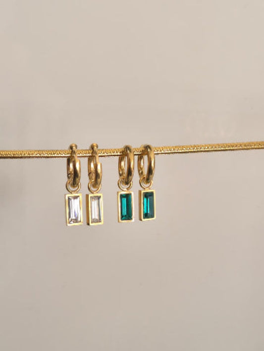 18k Gold plated hoop earrings with gemstone drops - QROSH