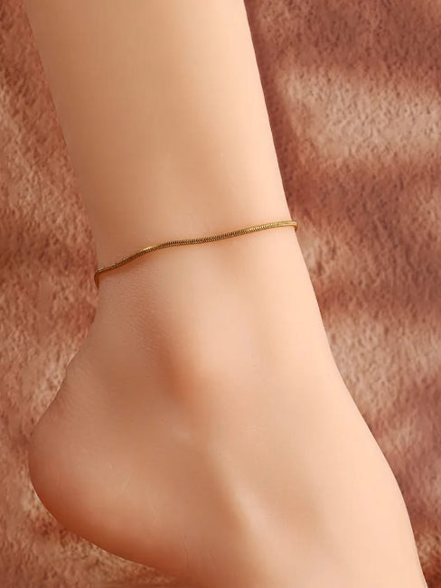 18K Gold Plated Dainty Plain Chain Anklet - QROSH