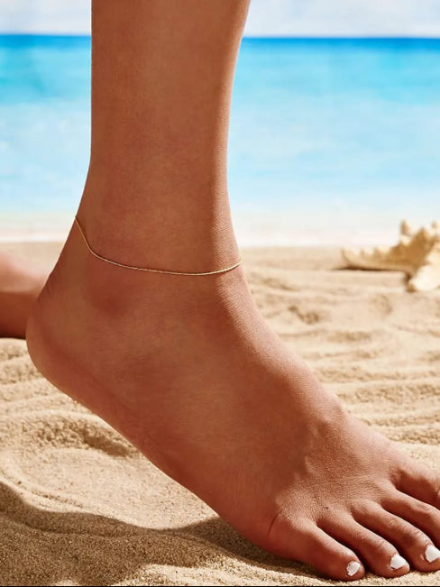 18K Gold Plated Dainty Plain Chain Anklet - QROSH