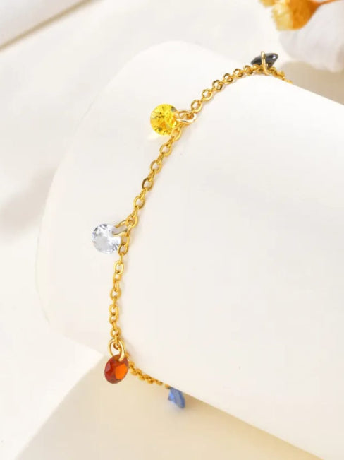 18K Gold-Plated Multicolor Charm Anklet - QROSH