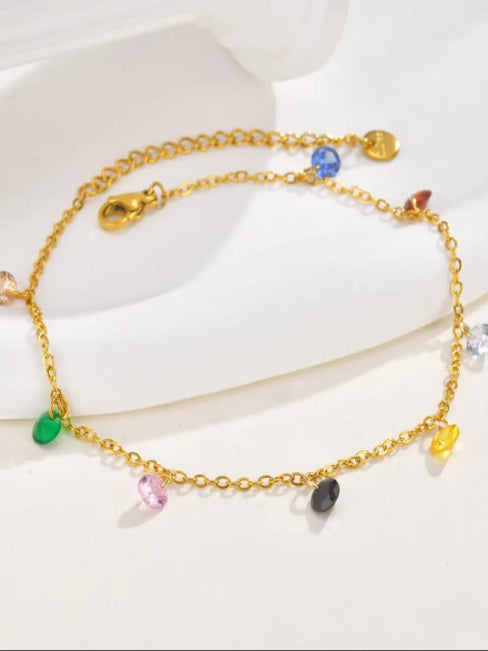 18K Gold-Plated Multicolor Charm Anklet - QROSH