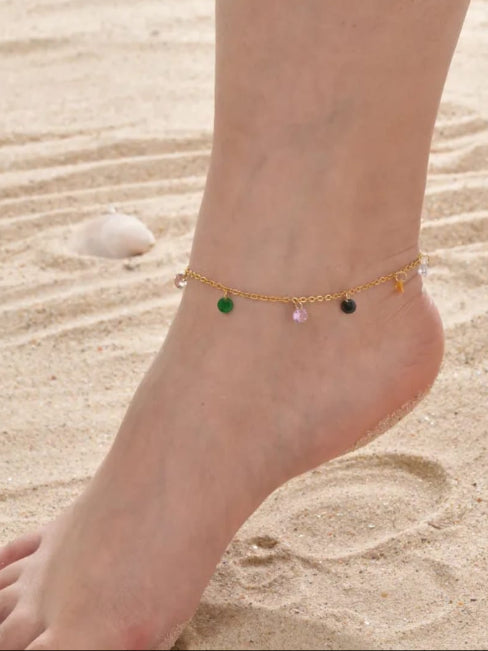 18K Gold-Plated Multicolor Charm Anklet - QROSH