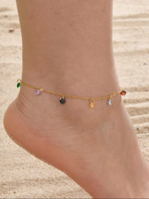 18K Gold-Plated Multicolor Charm Anklet - QROSH