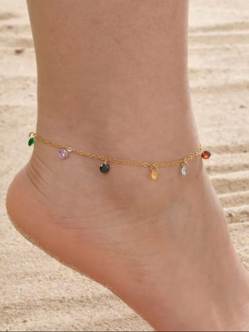 18K Gold-Plated Multicolor Charm Anklet - QROSH