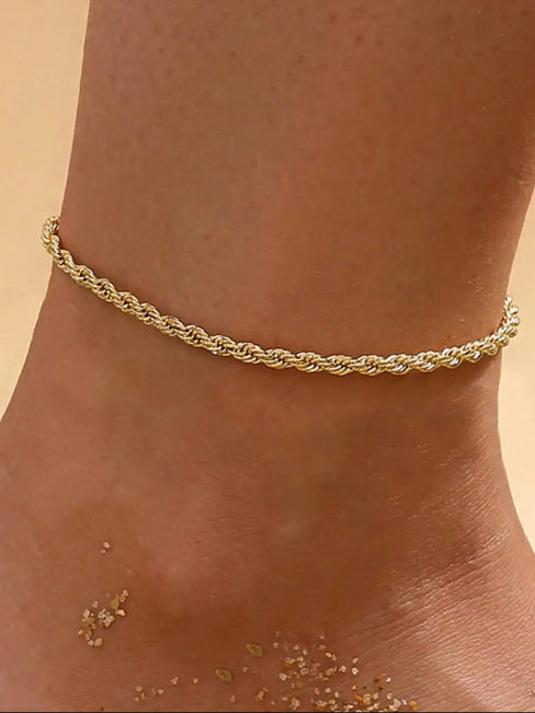18K Gold Plated Rope Chain Anklet - QROSH