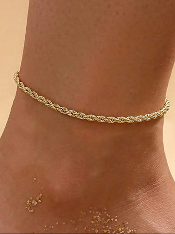 18K Gold Plated Rope Chain Anklet - QROSH