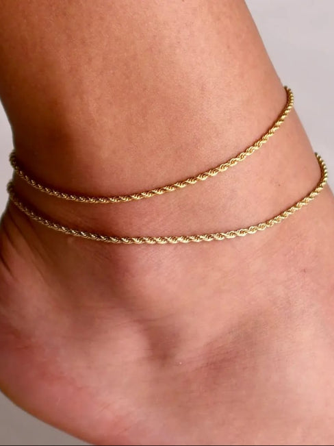 18K Gold Plated Rope Chain Anklet - QROSH