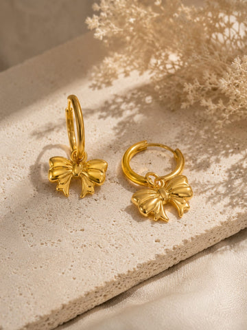 18K Gold Plated Minimal Bow Huggies QROSH