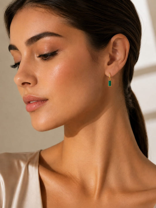 18k Gold plated hoop earrings with gemstone drops QROSH