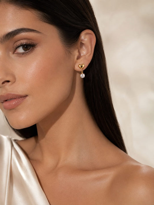 18K Gold Plated Heart Drop Stud Earrings QROSH