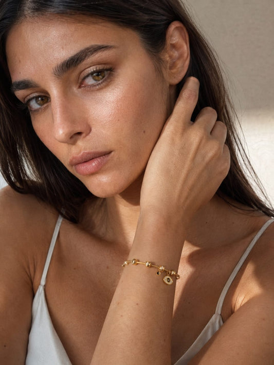 18K Gold Plated Evil-Eye Bangle QROSH
