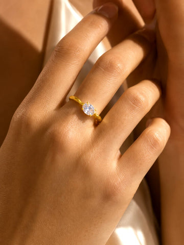 Gold Oval Solitaire Ring QROSH