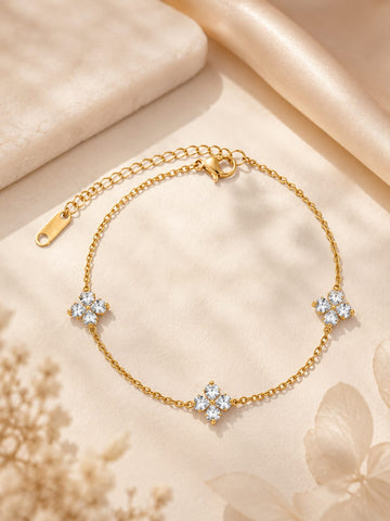 Gold Crystal Flower Bracelet QROSH