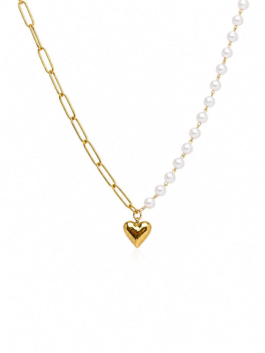 Dainty Heart & Pearl Necklace QROSH