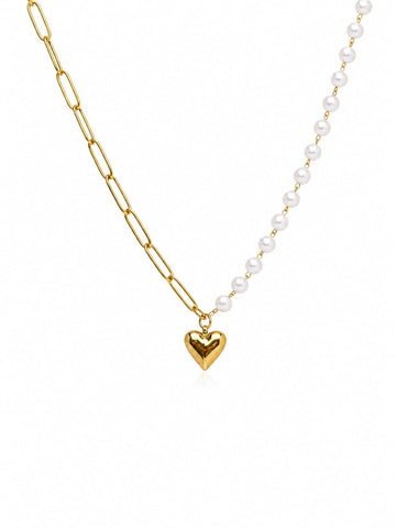 Dainty Heart & Pearl Necklace QROSH