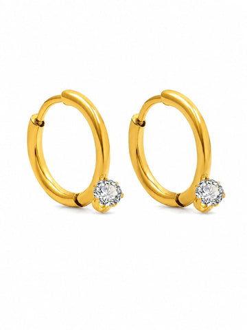 18K Gold Plated Diamond Hoop Earrings QROSH